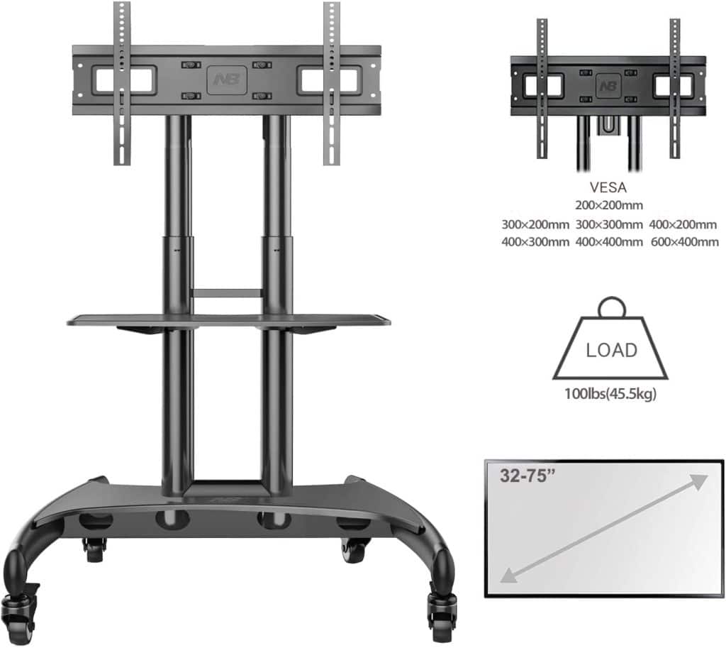 Mobile TV Cart Stand with Wheels for 32