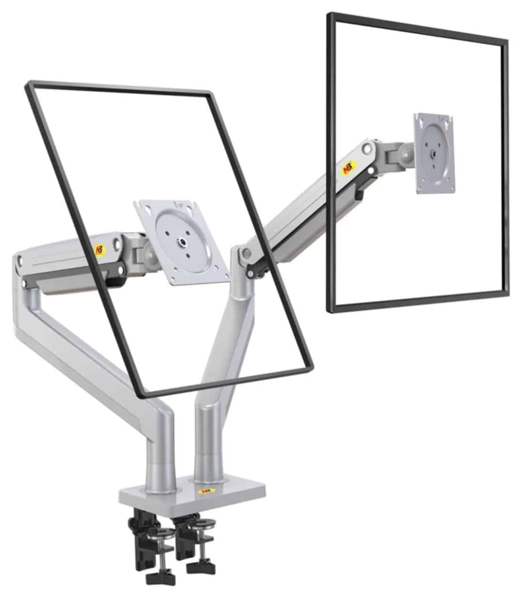 North Bayou Ultra Wide Full Motion Swivel Dual Monitor Mount for 22”-32”- Silver (G32)