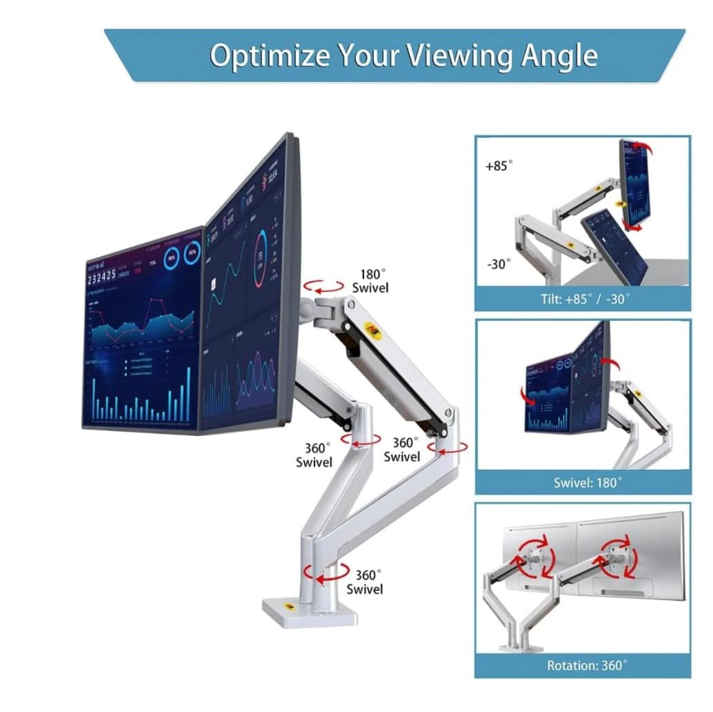 North Bayou Ultra Wide Full Motion Swivel Dual Monitor Mount for 22”-32”- Silver(G32)