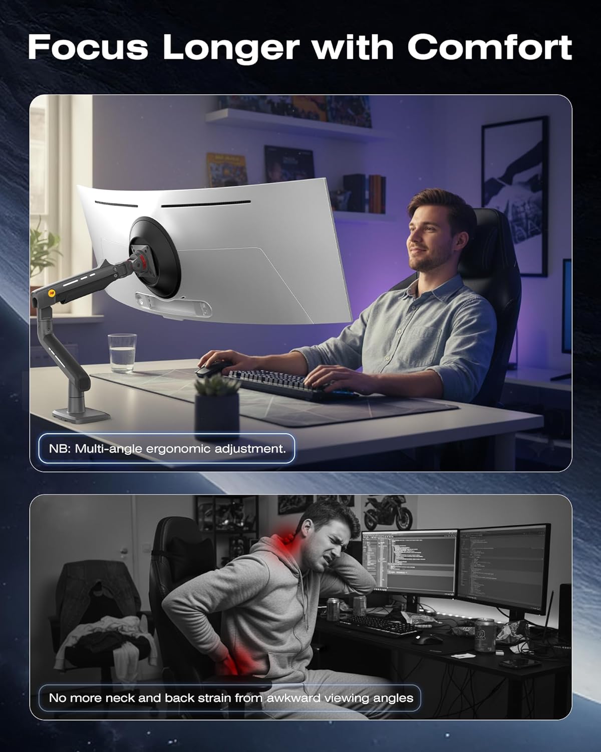 Gaming Monitor Arm for 32"-60" Screens | 20kg Capacity(F5)